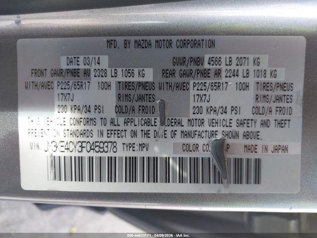 Продажа на аукционе авто 2015 Mazda Cx-5 Touring, vin: JM3KE4CY3F0459378, номер лота: 44823171