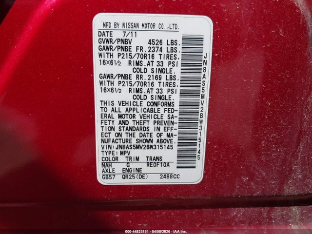 Продаж на аукціоні авто 2011 Nissan Rogue S, vin: JN8AS5MV2BW315145, номер лоту: 44823191