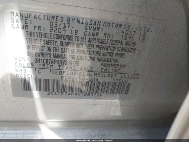Aukcja sprzedaży 2017 Nissan Sentra Nismo, vin: 3N1CB7AP4HY289786, numer aukcji: 44823192