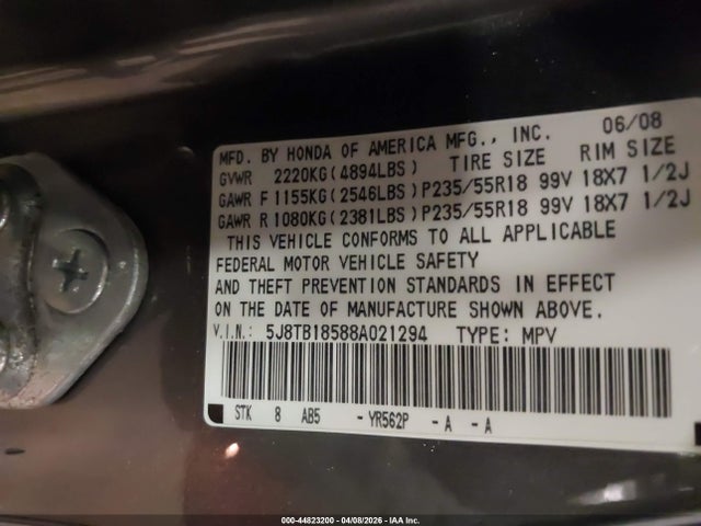 Продаж на аукціоні авто 2008 Acura Rdx, vin: 5J8TB18588A021294, номер лоту: 44823200