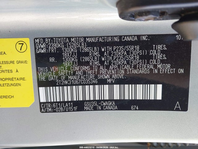 Aukcja sprzedaży 2007 Lexus Rx 350, vin: 2T2HK31U67C035346, numer aukcji: 44823210
