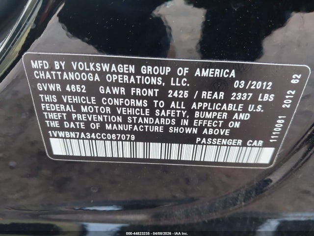 2012 VOLKSWAGEN PASSAT 1VWBN7A34CC067079 Photo 8