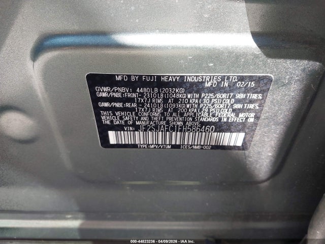 44823236 :رقم المزاد ، JF2SJAFC1FH586460 vin ، 2015 Subaru Forester 2.5i Premium مزاد بيع