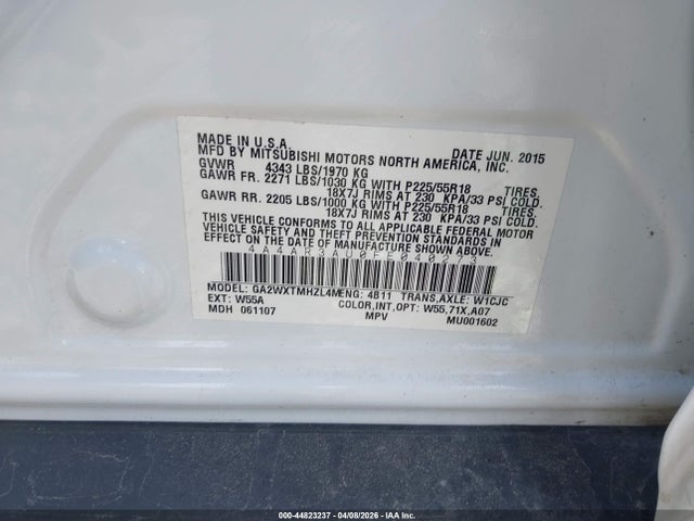 Aukcja sprzedaży 2015 Mitsubishi Outlander Sport Es, vin: 4A4AR3AU0FE040273, numer aukcji: 44823237