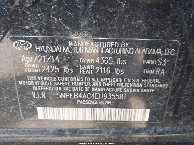 5NPEB4AC4EH935581 Hyundai SONATA GLS