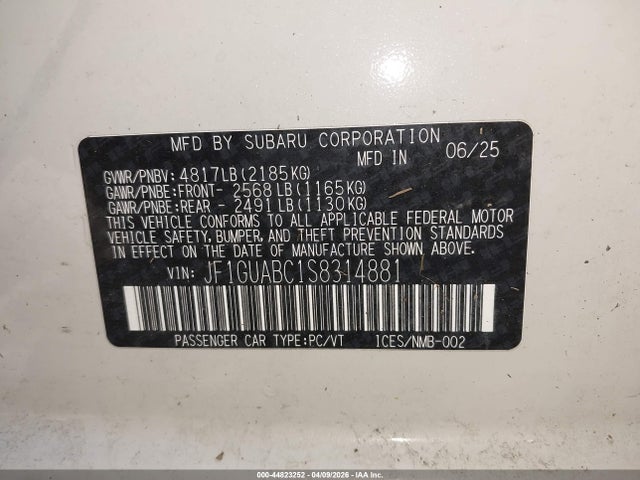 Aukcja sprzedaży 2025 Subaru Impreza Base 5-door, vin: JF1GUABC1S8314881, numer aukcji: 44823252