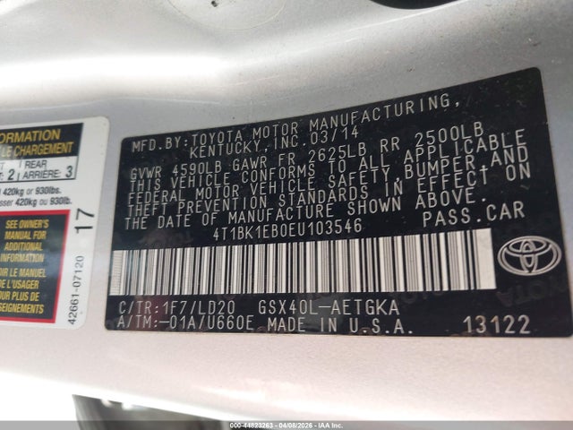 Toyota AVALON XLE 2014 4T1BK1EB0EU103546 Image 9
