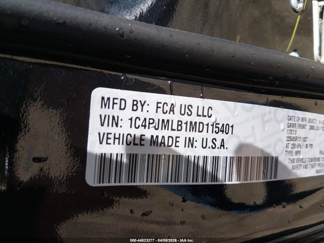 44823277 :رقم المزاد ، 1C4PJMLB1MD115401 vin ، 2021 Jeep Cherokee Latitude Plus 4x4 مزاد بيع