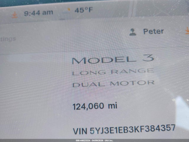 Aukcja sprzedaży 2019 Tesla Model 3 Long Range/performance, vin: 5YJ3E1EB3KF384357, numer aukcji: 44823324