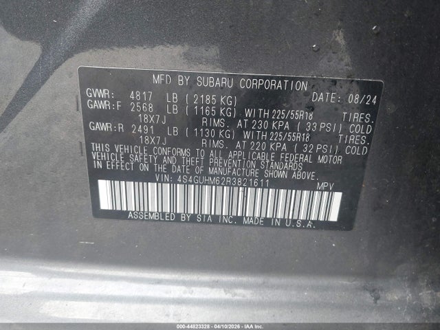 Aukcja sprzedaży 2024 Subaru Crosstrek Limited, vin: 4S4GUHM62R3821611, numer aukcji: 44823328