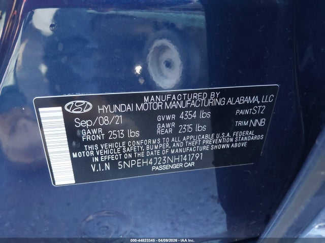 5NPEH4J23NH141791 Hyundai Sonata Limited