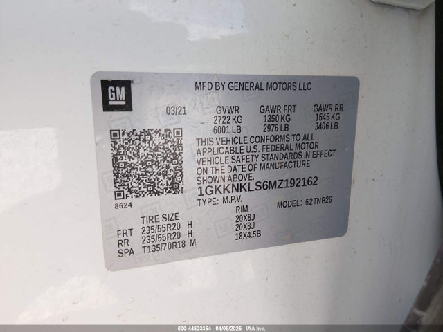 2021 Gmc Acadia Fwd Sle მანქანა იყიდება აუქციონზე, vin: 1GKKNKLS6MZ192162, აუქციონის ნომერი: 44823354