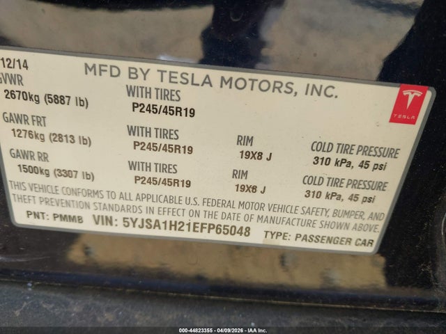2014 TESLA MODEL S 5YJSA1H21EFP65048 Photo 8
