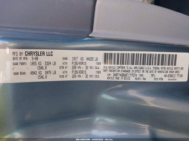 44823369 :رقم المزاد ، 3A8FY48B08T177574 vin ، 2008 Chrysler Pt Cruiser Lx مزاد بيع
