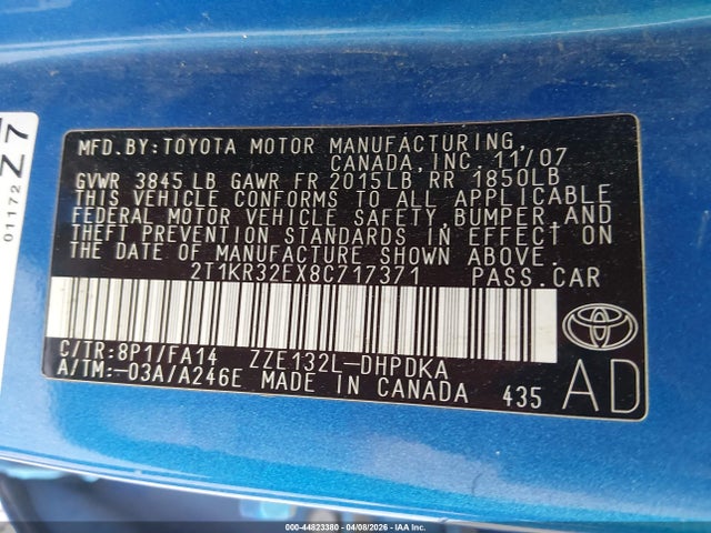 2008 TOYOTA MATRIX 2T1KR32EX8C717371 Photo 8