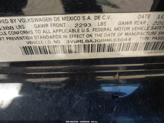44823386 :رقم المزاد ، 3VWML8AJ0BM633044 vin ، 2011 Volkswagen Jetta Sportwagen 2.0l Tdi مزاد بيع