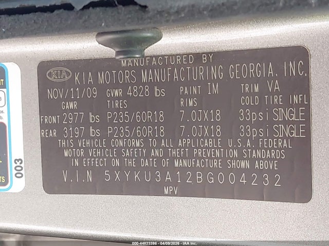 Продаж на аукціоні авто 2011 Kia Sorento Ex, vin: 5XYKU3A12BG004232, номер лоту: 44823398