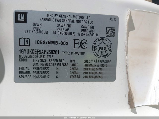Aukcja sprzedaży 2010 Cadillac Escalade Premium, vin: 1GYUKCEF9AR258261, numer aukcji: 44823424