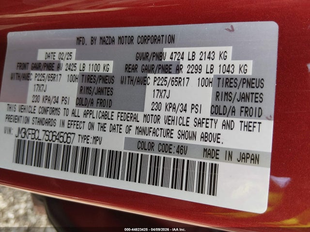 Aukcja sprzedaży 2025 Mazda Cx-5 2.5 S Preferred, vin: JM3KFBCL7S0645067, numer aukcji: 44823425
