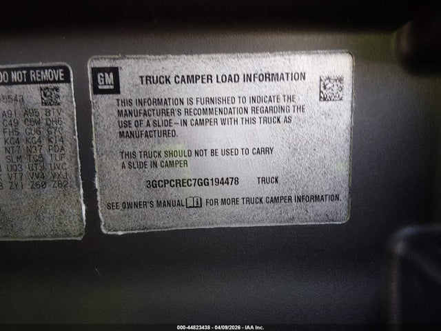 Aukcja sprzedaży 2016 Chevrolet Silverado 1500 1lt, vin: 3GCPCREC7GG194478, numer aukcji: 44823438