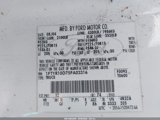 2005 FORD RANGER 1FTYR10D75PA03316 Photo 8