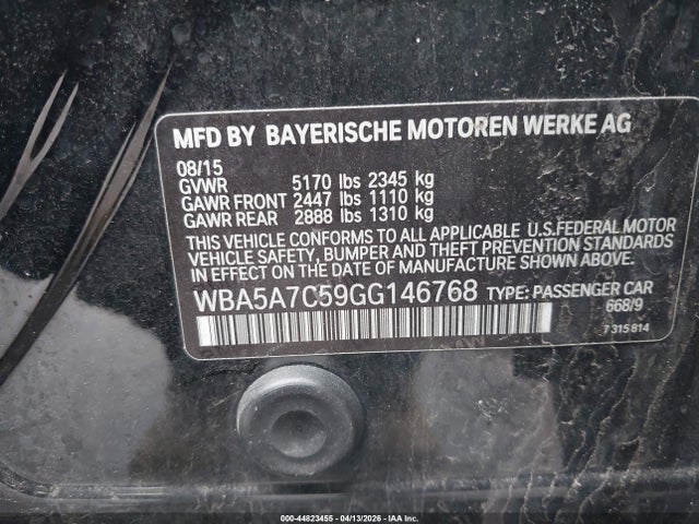 Aukcja sprzedaży 2016 Bmw 528i Xdrive, vin: WBA5A7C59GG146768, numer aukcji: 44823455