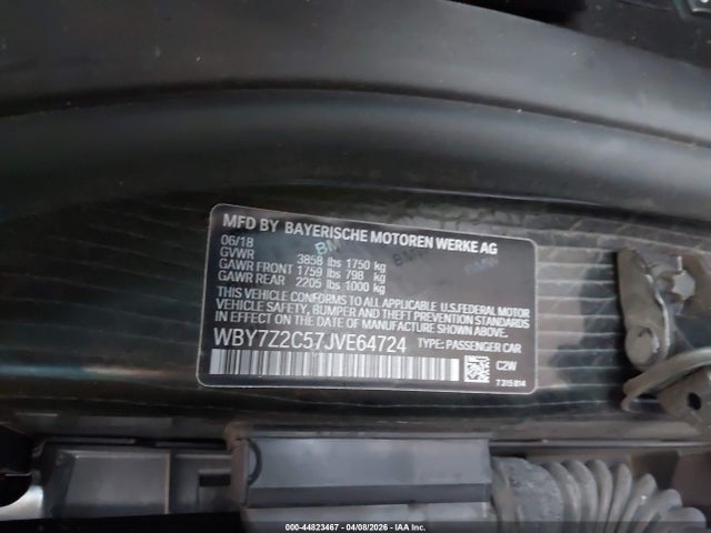 Aukcja sprzedaży 2018 Bmw I3 94ah, vin: WBY7Z2C57JVE64724, numer aukcji: 44823467