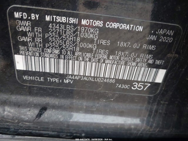 Продаж на аукціоні авто 2020 Mitsubishi Outlander Sport 2.0 Be, vin: JA4AP3AUXLU024686, номер лоту: 44823476