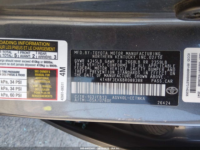 Продажа на аукционе авто 2011 Toyota Camry Le, vin: 4T4BF3EK6BR088388, номер лота: 44823481