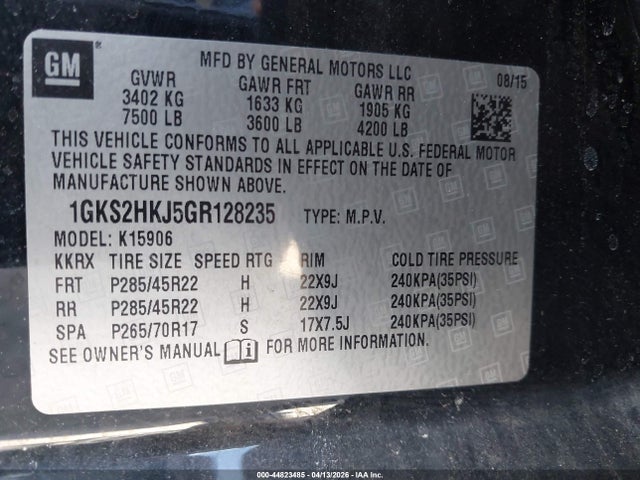 1GKS2HKJ5GR128235 GMC YUKON XL DENALI