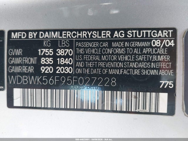 Aukcja sprzedaży 2005 Mercedes-benz Slk 350, vin: WDBWK56F95F027228, numer aukcji: 44823501