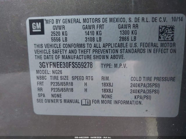 2015 CADILLAC SRX 3GYFNEE30FS559278 Photo 8