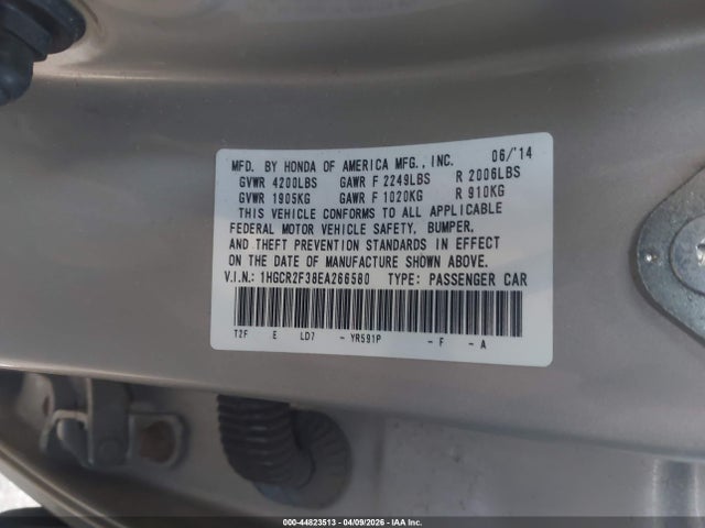 2014 Honda Accord Lx მანქანა იყიდება აუქციონზე, vin: 1HGCR2F38EA266580, აუქციონის ნომერი: 44823513