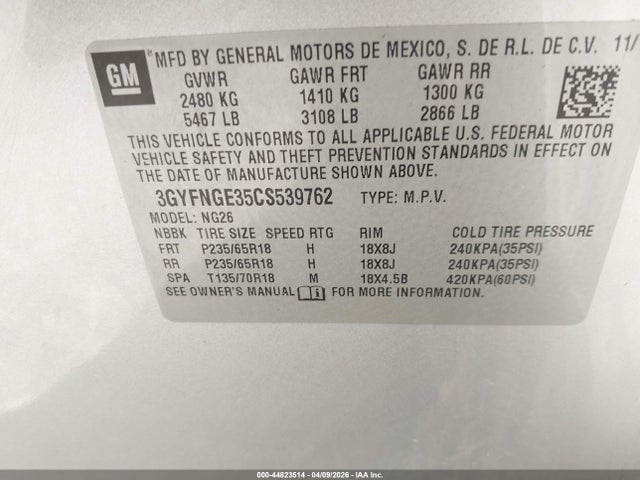 2012 Cadillac Srx Standard მანქანა იყიდება აუქციონზე, vin: 3GYFNGE35CS539762, აუქციონის ნომერი: 44823514