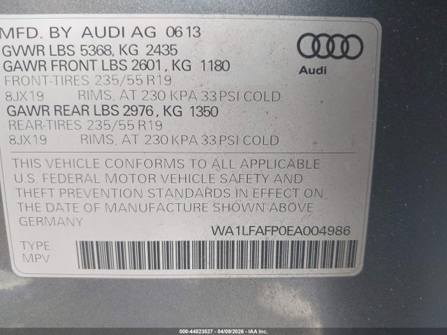 Продажа на аукционе авто 2014 Audi Q5 2.0t Premium, vin: WA1LFAFP0EA004986, номер лота: 44823527