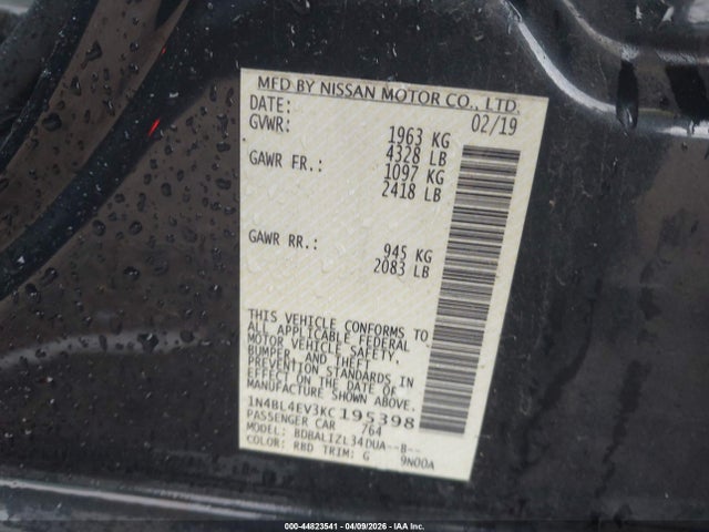 Aukcja sprzedaży 2019 Nissan Altima 2.5 Sl, vin: 1N4BL4EV3KC195398, numer aukcji: 44823541