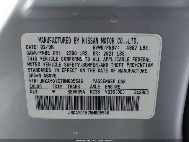 Aukcja sprzedaży 2008 Infiniti M35, vin: JNKAY01E78M605546, numer aukcji: 44823554