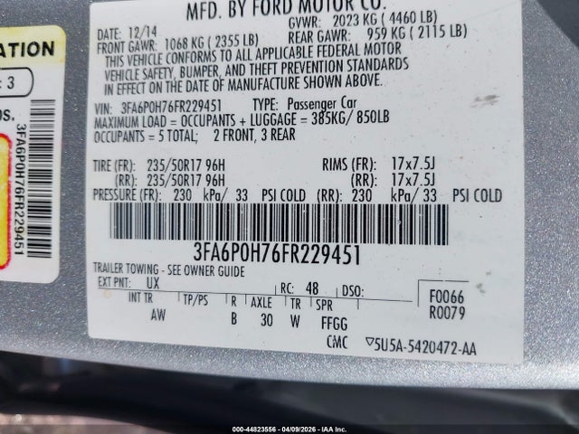 3FA6P0H76FR229451 Ford FUSION SE