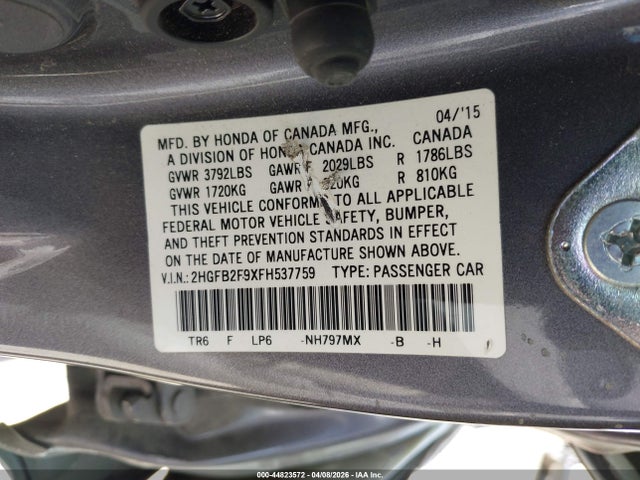 2HGFB2F9XFH537759 Honda Civic Ex-l