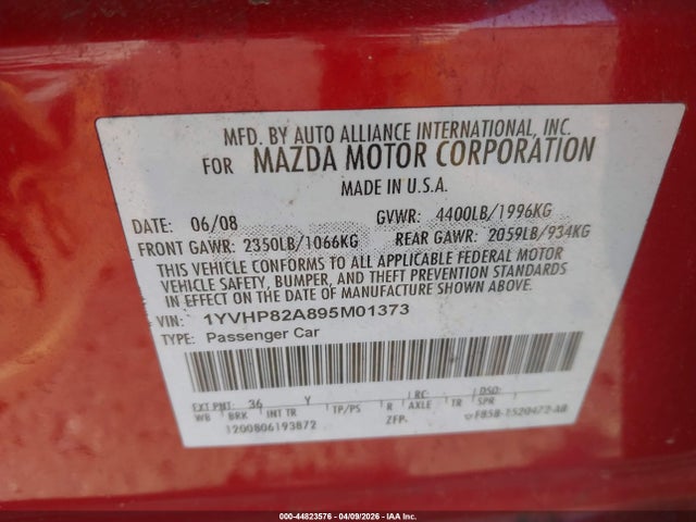 Aukcja sprzedaży 2009 Mazda Mazda6 I Grand Touring, vin: 1YVHP82A895M01373, numer aukcji: 44823576