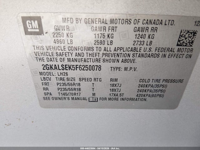2015 Gmc Terrain Slt-1 მანქანა იყიდება აუქციონზე, vin: 2GKALSEK5F6250078, აუქციონის ნომერი: 44823584