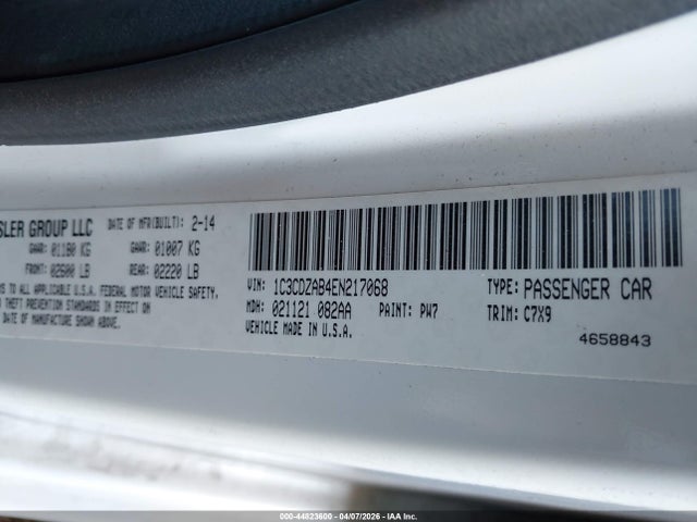 44823600 :رقم المزاد ، 1C3CDZAB4EN217068 vin ، 2014 Dodge Avenger Se مزاد بيع