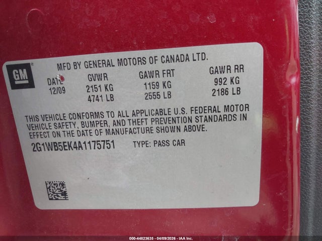 44823635 :رقم المزاد ، 2G1WB5EK4A1175751 vin ، 2010 Chevrolet Impala Lt مزاد بيع