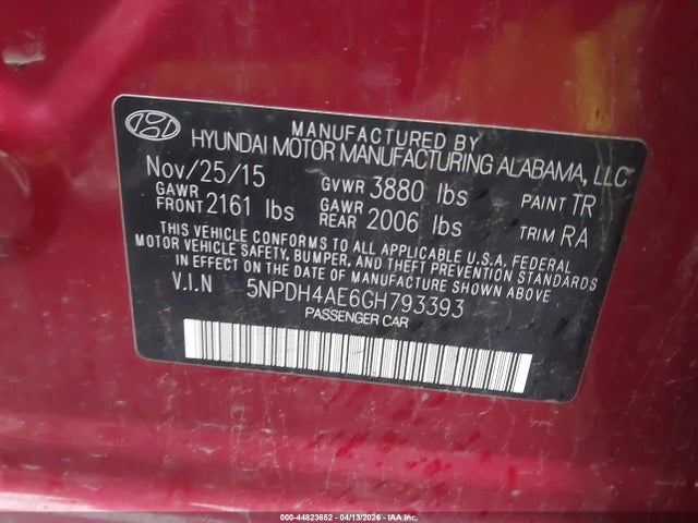 Aukcja sprzedaży 2016 Hyundai Elantra Se, vin: 5NPDH4AE6GH793393, numer aukcji: 44823652