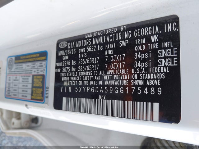 5XYPGDA59GG175489 KIA Sorento 3.3l Lx