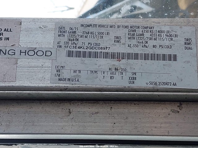 Продажа на аукционе авто 2016 Ford E-450 Stripped, vin: 1FC3E4KL2GDC08977, номер лота: 44823665