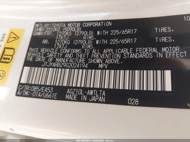 Aukcja sprzedaży 2016 Lexus Nx 200t, vin: JTJYARBZ9G2024194, numer aukcji: 44823676