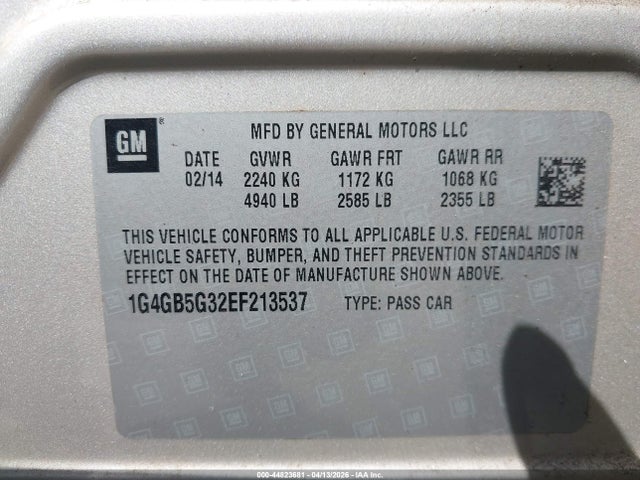 Продаж на аукціоні авто 2014 Buick Lacrosse Leather Group, vin: 1G4GB5G32EF213537, номер лоту: 44823681