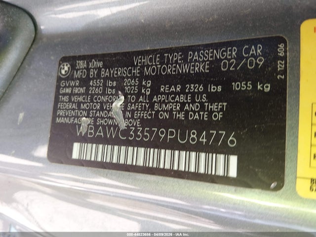 44823686 :رقم المزاد ، WBAWC33579PU84776 vin ، 2009 Bmw 328i Xdrive مزاد بيع