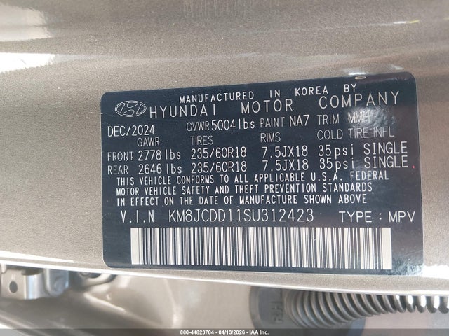 KM8JCDD11SU312423 Hyundai Tucson Hybrid Sel Convenience